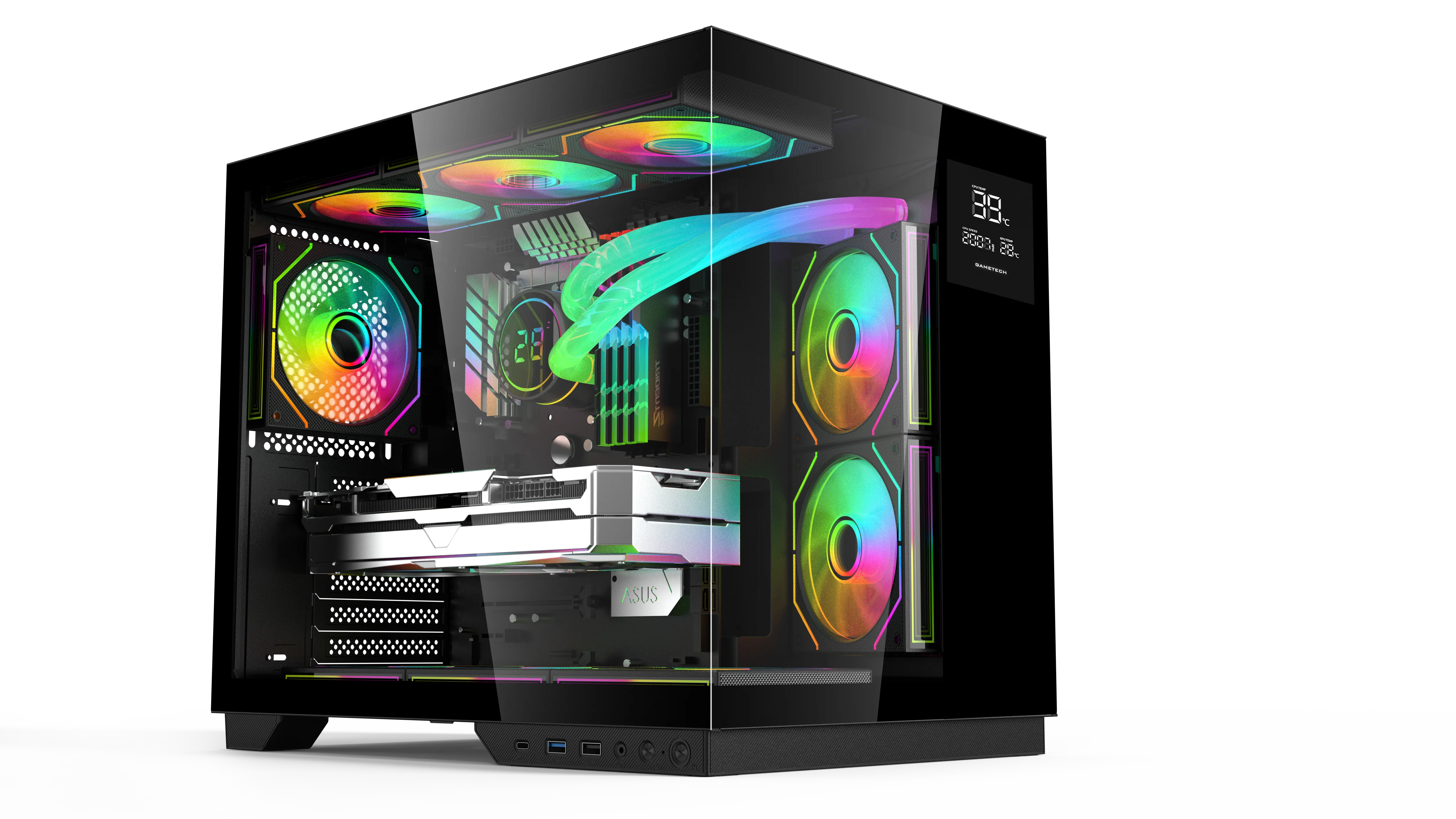 GAMETECH Grand 7 Adet A-RGBFanlı Dereceli Akvaryum Oyuncu Kasası