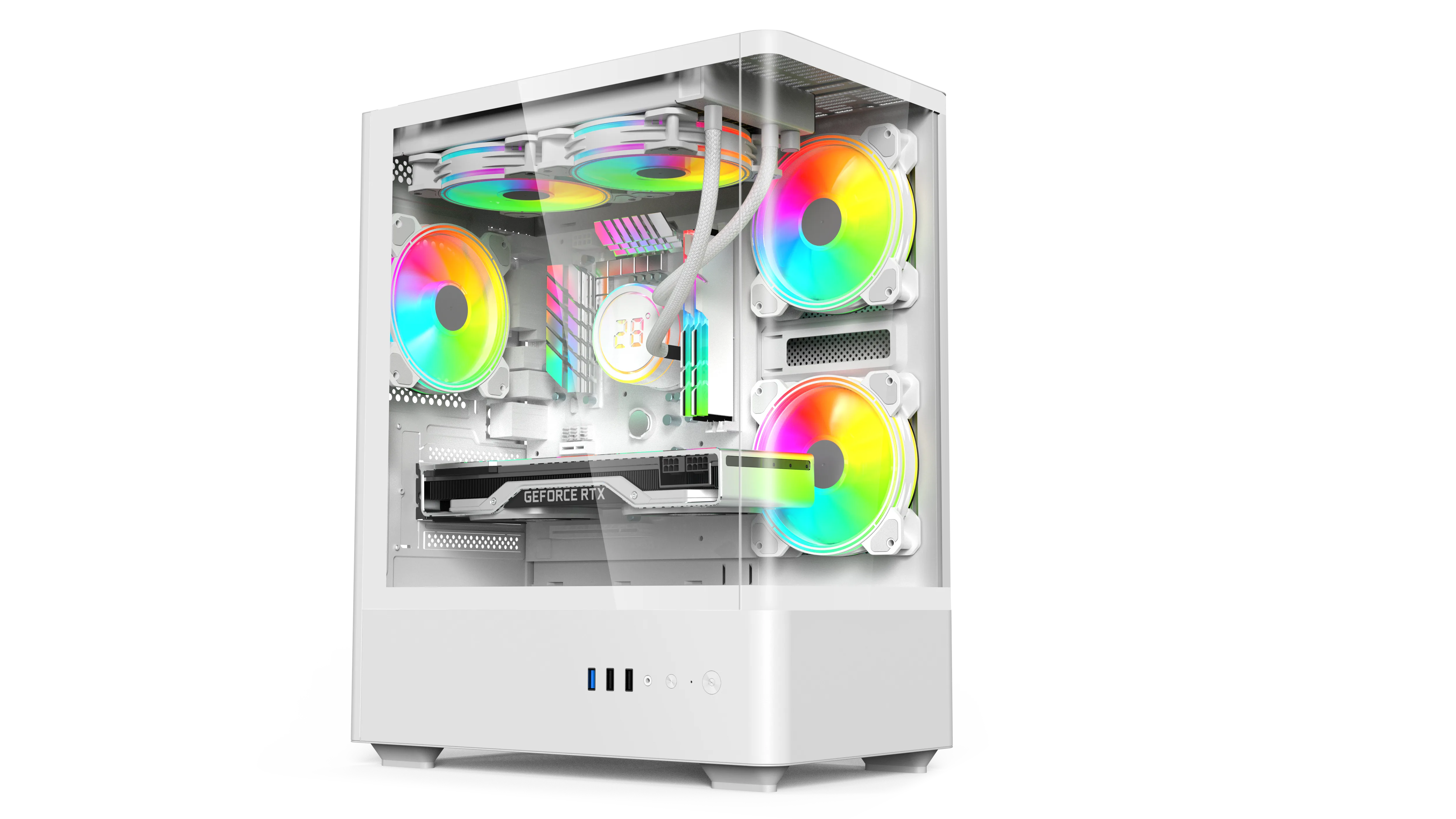 Gametech Intense White-Black Tuş Kontrollü Rgb 5X120 Mm Fan Gaming Beyaz Bilgisayar Kasası