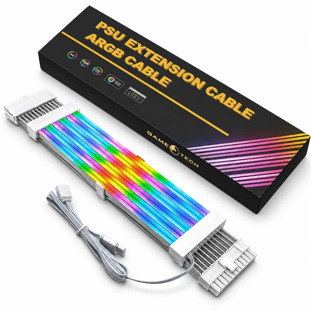 GAMETECH SLEEVED ARGB 2X24 PIN PSU EXTENSION CABLE